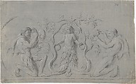 Design for a Figural Relief, Anonymous, French, 19th century, Black chalk heightened with white