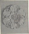 Design for a Rosette Relief, Anonymous, French, 19th century, Graphite, black chalk, heightened with white, on gray paper; framing lines in black chalk