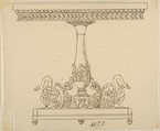 Design for a Table with an Acanthus Leaf and Swan Base, Anonymous, French, 19th century, Pen and brown ink