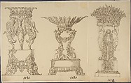 Designs for Two Serving Dishes and a Planter, Anonymous, French, 19th century, Pen and brown ink