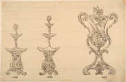 Designs for Two Servers and an Urn, Anonymous, French, 19th century, Pen and brown ink