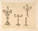 Designs for Four Candle Fixtures, Anonymous, French, 19th century, Pen and brown ink