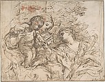 The Virgin and Child with Saint Martina, Pietro da Cortona (Pietro Berrettini) (Italian, Cortona 1596–1669 Rome), Pen and brown ink, brush and brown wash, over black chalk; framing lines in pen and brown ink