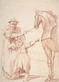 Marcolfa Persuades Cacasenno to Mount a Horse, Giuseppe Maria Crespi (Italian, Bologna 1665–1747 Bologna), Red chalk