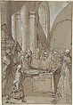 Raymond Diocrès Speaking During His Funeral (from the Life of Saint Bruno of Cologne), Daniele Crespi (Italian, Busto Arsizio 1597/1600–1630 Milan), Pen and dark brown ink, brush and brown wash, highlighted with white gouache, over soft black chalk or leadpoint
