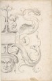 Drawing of a Grotesque after a 16th-century Decorative Relief, Filippo Cretoni (Italian, late 18th–early 19th century), Black chalk or graphite