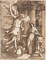 The Annunciation, Francesco Curia (Italian, documented Naples 1565/70–1608 Naples), Pen and brown ink, brush and brown wash over black chalk