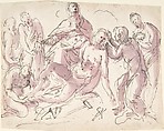 Lamentation over the Dead Christ, Francesco Curia (Italian, documented Naples 1565/70–1608 Naples), Pen and brown ink, brush and violet wash, over traces of black chalk