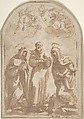 Saint Louis of France, Saint Francis, and a Female Monastic Saint, Pietro Damini (Pietro Damini da Castelfranco) Italian, Pen and brown ink, brush and brown wash