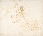 Scene of Abduction (recto); Allegorical Figure of Christian Faith, Drawn over Faint Landscape Indications (verso), Ottaviano Dandini (Italian, Florence (?) 1681–1740 Florence (?)), Brush and pale brown wash (recto); the figure of Faith in red chalk, the landscape in black chalk (verso)