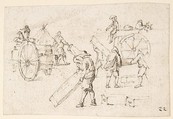 Men Loading Wagons, Stefano della Bella (Italian, Florence 1610–1664 Florence), Pen and brown ink on paper