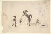 Two Figures on Horseback, a Soldier Walking Behind, Stefano della Bella (Italian, Florence 1610–1664 Florence), Pen and brown ink, over red chalk (recto); pen and brown ink, over black chalk (verso)