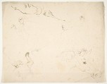 Figures in Battle and Head of a Horse (recto); Studies of a Man's Head and Arms (verso), Stefano della Bella (Italian, Florence 1610–1664 Florence), Pen and brown ink (recto); pen and brown ink (verso)