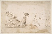 Design for A Sleigh in the Form of a Griffin, Drawn by a Horse., Stefano della Bella (Italian, Florence 1610–1664 Florence), Pen and brown ink, brush and gray-brown wash