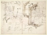 Design for a Cartouche (recto); Designs for Frames (verso), Stefano della Bella (Italian, Florence 1610–1664 Florence), Pen and brown ink, over red chalk (recto); pen and brown ink, over black chalk (verso)