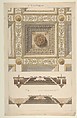 Details of the Coffered and Beamed Ceiling in Santa Maria Maggiore, Rome, Anonymous, French, 19th century, Pen and black ink, brush and brown and gray wash, and watercolor; framing lines in pen and black ink