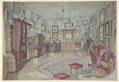 Drawing of an Interior: Atelier, Anonymous, French, 19th century, Graphite, pen and blue ink, watercolor