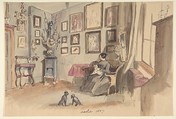 Drawing of an Interior: Atelier, Anonymous, French, 19th century, Graphite, pen and blue ink, watercolor