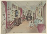 Drawing of an Interior: Cabinet du Salon, Anonymous, French, 19th century, Graphite, pen and brown ink, watercolor