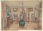 Drawing of an Interior: Salle à manger, Anonymous, French, 19th century, Graphite, pen and blue ink, watercolor