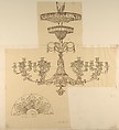Designs for a Chandelier and a Plaster Mount, Anonymous, French, 19th century, Pen and brown ink