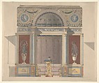 Study for an Arched Alcove with a Canapé, Anonymous, French, 19th century, Pen and gray ink, brush and colored wash