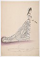 Fashion Study: Woman in a White Floral Dress, Anonymous, French, 19th century, Pen and black ink, brush and gray wash, watercolor, heightened with white