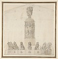 Design for a Fountain, Anonymous, French, 19th century, Graphite, pen and brown ink, brush and brown wash, heightened with white