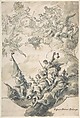 Design for a Ceiling: Venice Receiving Homage, Gaspare Diziani (Italian, Belluno 1689–1767 Venice), Pen and black ink, brush and gray-green and blue-gray wash, over black chalk