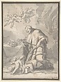 Saint John Nepomucen Venerating a Crucifix, Gaspare Diziani (Italian, Belluno 1689–1767 Venice), Pen and black ink, brush and gray wash, over traces of black chalk. Lined
