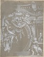 Ornamental Design for a Wall Monument Surmounted by a Balustrade with Human Figures, Angels Holding Garlands and Draperies (recto and verso)., Gregorio de' Ferrari (Italian, Porto Maurizio 1647–1726 Genoa), Brush and white gouache over black chalk on gray prepared paper (recto and verso)