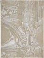 Ornamental Design for a Wall Monument Surmounted by a Balustrade with Human Figures, Angels Holding Garlands and Draperies (recto and verso), Gregorio de&#39; Ferrari (Italian, Porto Maurizio 1647–1726 Genoa), Brush and white gouache over black chalk on gray prepared paper (recto and verso)