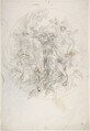 Design for a Ceiling Decoration (recto); Daphne Pursued by Apollo (verso), Lorenzo de&#39; Ferrari (Italian, Genoa 1680–1744 Genoa), Pen and brown ink, over black chalk (recto); black chalk (verso)