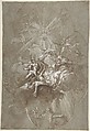 Ceiling Design with the Glorification of the Name of Jesus (recto); Aurora and Cephalus (verso), attributed to Lorenzo de' Ferrari (Italian, Genoa 1680–1744 Genoa), Pen and brown ink, brush and brown wash, heightened with white, on blue-gray paper (recto); pen and brown ink, brush and brown wash, heightened with white, over black chalk (verso)