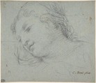 Head of a Woman (recto); Head of a Child, Study of Children's Forearms (verso), Ciro Ferri (Italian, Rome 1634?–1689 Rome), Black chalk on blue paper