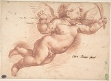 Flying Putto, Ciro Ferri (Italian, Rome 1634?–1689 Rome), Red chalk