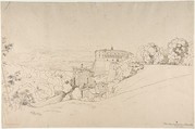 Castello Colonna at Genazzano, Italy, Théodore Caruelle d'Aligny (French, Chaumes, Nièvre 1798–1871 Lyon), Pen and brown ink, over traces of graphite, on cream-colored laid paper