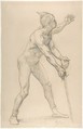 Nude Male Figure with a Sword, Alexandre Cabanel (French, Montpellier 1823–1889 Paris), Black chalk