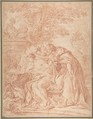 Susanna and the Elders, Laurent Cars (French, Lyons 1699–1771 Paris), Red chalk over an incised grid