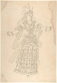 Female Actor in Ballet Costume, After (?) Jean Berain (French, Saint-Mihiel 1640–1711 Paris), Pen and black ink over chalk