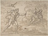Apollo and Coronis., Giovanni Battista Foggini (Italian, Florence 1652–1725 Florence), Pen and brown ink, brush and brown wash, over black chalk