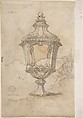 Sheet with sketches and designs for two vases, three classical heads en profil and two slave figures (recto); Design for a Vase and a Nude Male Figure (verso), Giovanni Battista Foggini (Italian, Florence 1652–1725 Florence), Pen and brown ink, brush and gray wash over black chalk (recto); pen and brown ink, brush and gray wash, black chalk (verso)