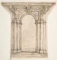 Design for an Entrance Portal, Giovanni Battista Foggini (Italian, Florence 1652–1725 Florence), Pen and brown ink, over traces of black chalk