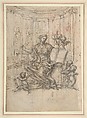 Studies for a Kneeling Figure of Christ and Altar Fronts, Giovanni Battista Foggini (Italian, Florence 1652–1725 Florence), Pen and brown ink, brush and gray wash over traces of black chalk; the secondary paper support is outlined with brush and pink wash on the verso