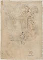Design for a Lectern (recto); Design for a Cartouche (verso)
., Attributed to Giovanni Battista Foggini (Italian, Florence 1652–1725 Florence), Pen and brown ink, brush and brown wash, over black chalk (recto); pen and brown ink and black chalk (verso)