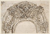 Design for the Top of an Arch, Decorated with a Cherub (recto); Design for the Frame of a Frieze (verso), Giovanni Battista Foggini (Italian, Florence 1652–1725 Florence), Pen and brown ink, brush and brown wash over traces of black chalk (recto); pen and brown ink over traces of black chalk (verso)