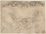 Designs for a Palmette Motif with Tendrils (recto); studies for a Male Figure and Decorative Sculpture (verso), Giovanni Battista Foggini (Italian, Florence 1652–1725 Florence), Pen and brown ink, over traces of graphite. Verso: Pen and brown ink, brush and gray wash, over traces of graphite