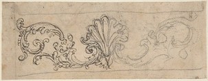 Design for a Frieze Decorated With a Palmette and Tendrils (recto); Two Designs for a Rosette (verso), Giovanni Battista Foggini (Italian, Florence 1652–1725 Florence), Pen and brown ink, over traces of black chalk