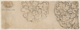 Design for a Frieze Decorated With a Palmette and Tendrils (recto); Two Designs for a Rosette (verso), Giovanni Battista Foggini (Italian, Florence 1652–1725 Florence), Pen and brown ink, over black chalk
