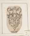 Outline of a Desin for a Vase with Two Handles, Giovanni Battista Foggini (Italian, Florence 1652–1725 Florence), Pen and brown ink, over traces of black chalk; glued onto secondary paper support, framed in black chalk or graphite.